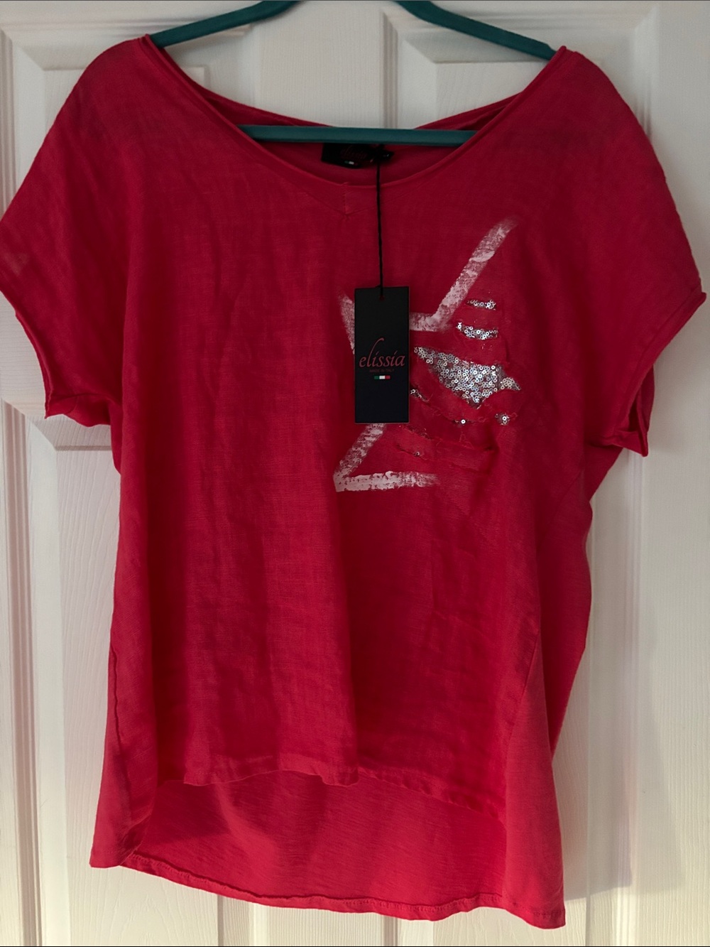 95. Shine Bright 🇨🇦 50% Linen-50% Cotton Top with Silver Accents